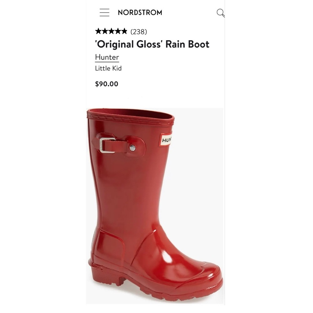 💦NEW Hunter Military Red Original Kids' Gloss Rain Boot sz 1 - Picture 8 of 9